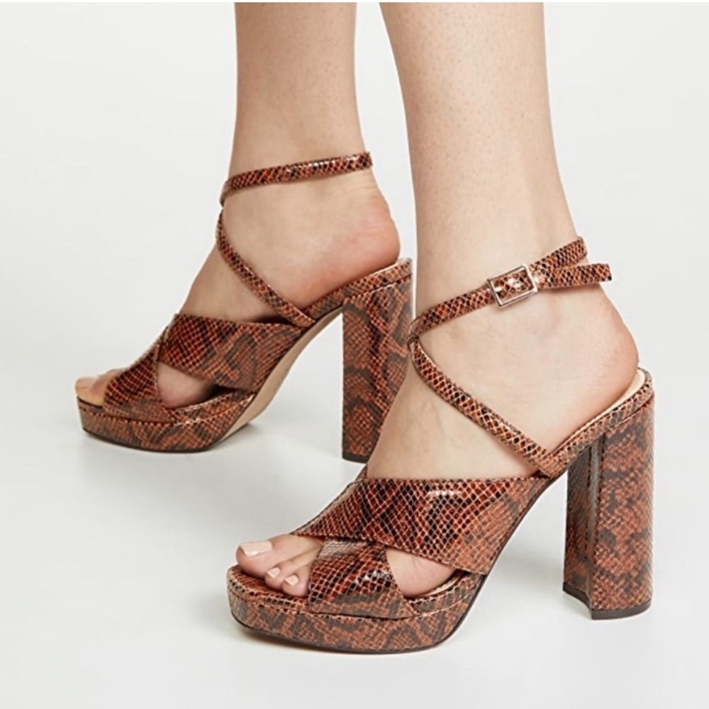 Villa Rouge leather platform snake print strappy sandals 10 NWT
